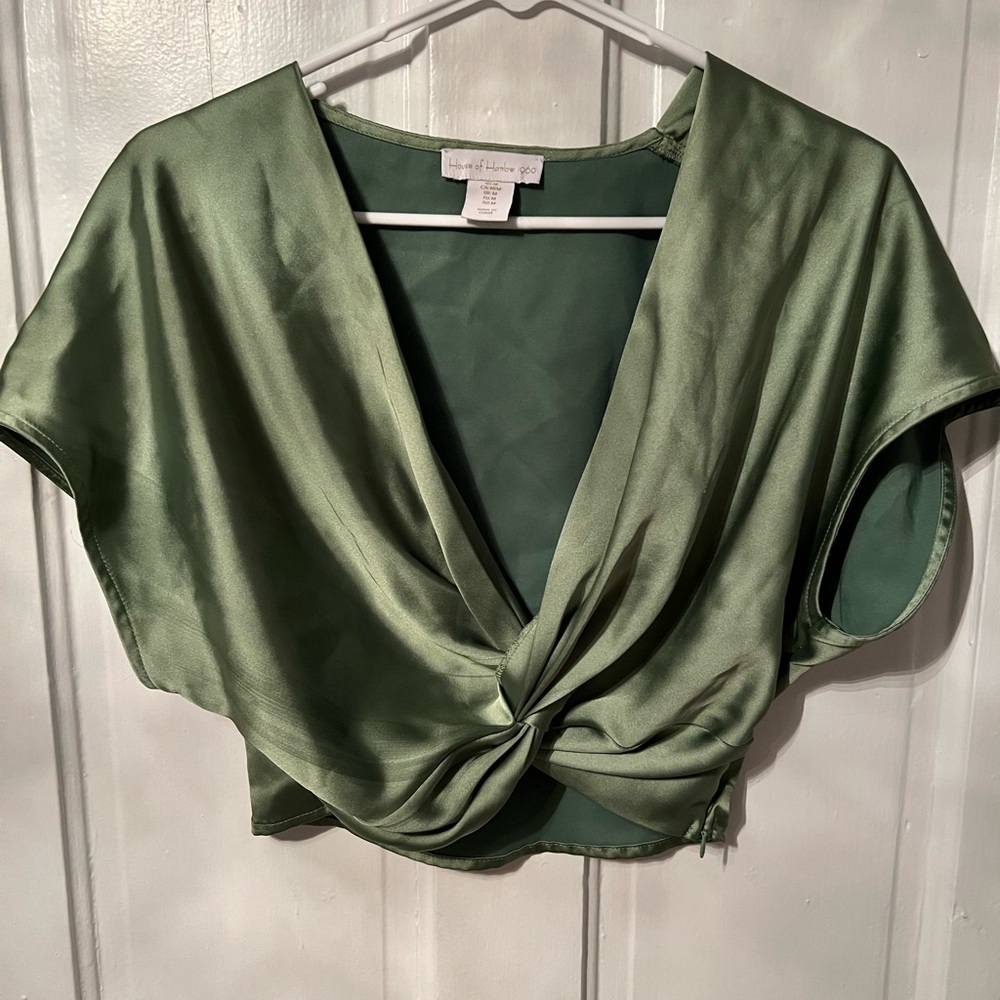 House of Harlow 1960 Green Dolman Sleeve Crop Blouse